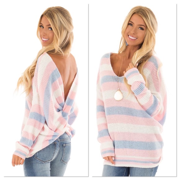 Candy Striped Twisted Back Sweater - Picture 5 of 6